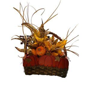 Thanksgiving Fall Harvest Basket Pumpkins Gourds Leaves Farmhouse Autumn Decor